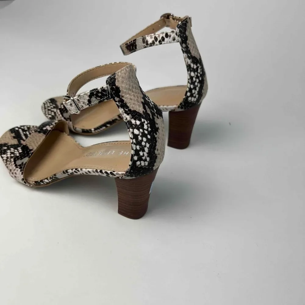 The‎ Limited Size 6.5M Chunky Heel Snake Boa Reptile Print Ankle Strap Shoes